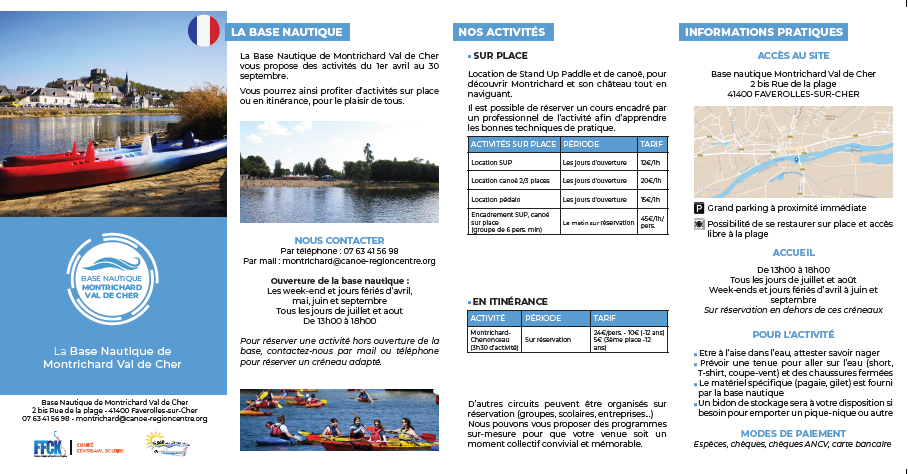 Flyer de la base nautique de Montrichard