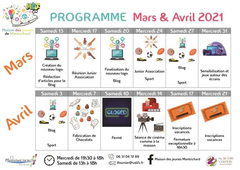 programme MDJ mars et avril 2021